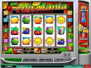 Screenshot eines 5-Rollen-Fruitmania-Spielautomaten.