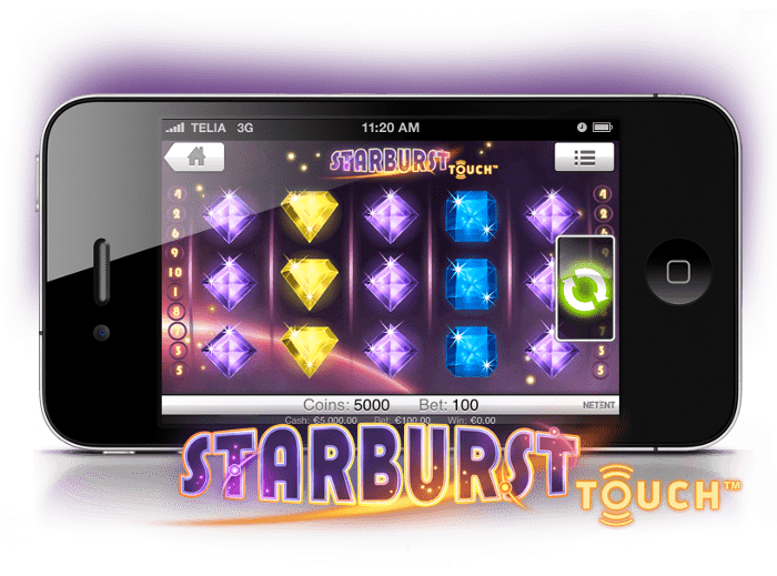 Sideways iPhone 5 mit Starburst-Pokies auf dem Bildschirm